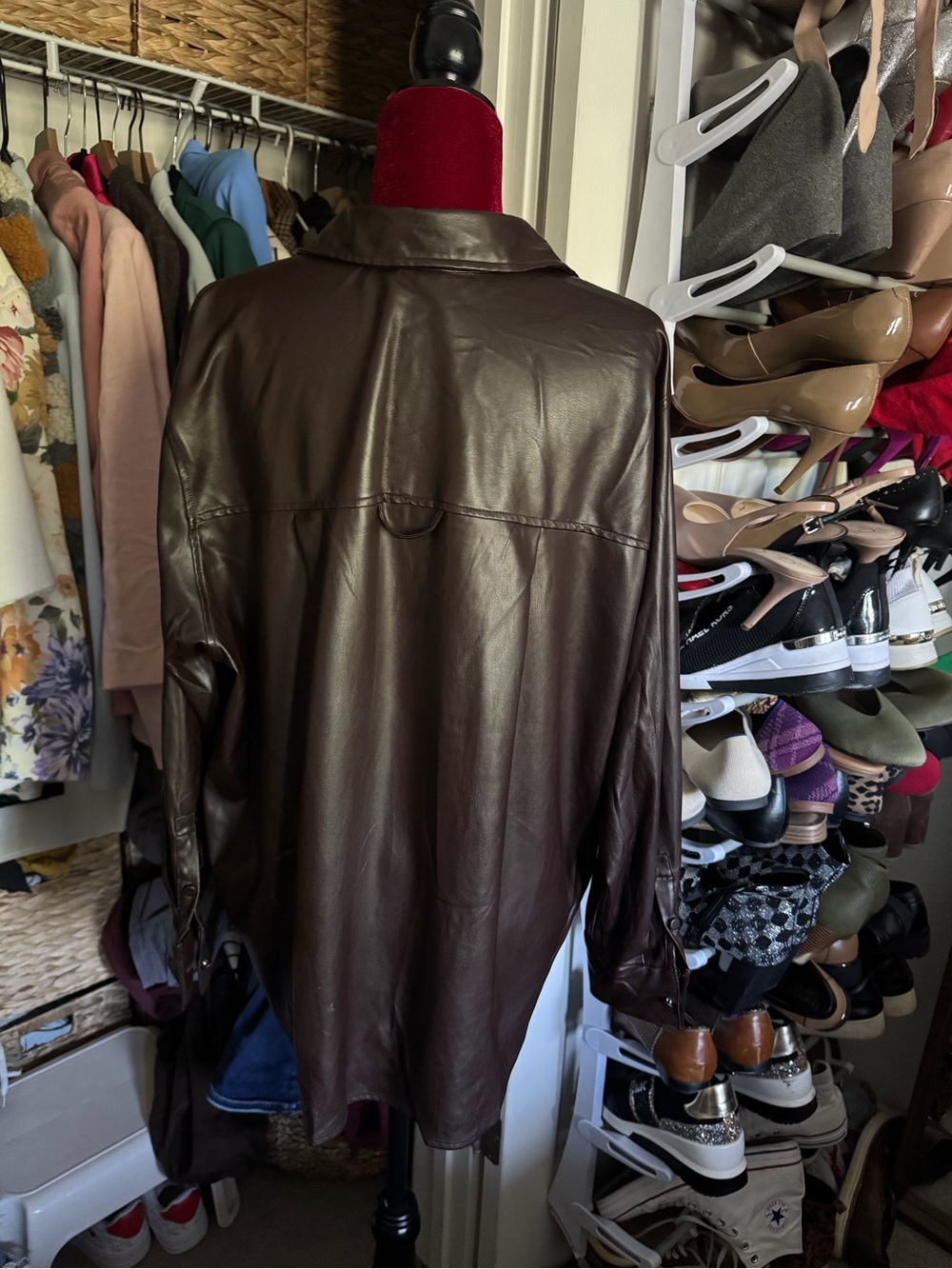 a new day Faux Leather Button-Down Shirt - Dark Brown - Picture 4 of 8